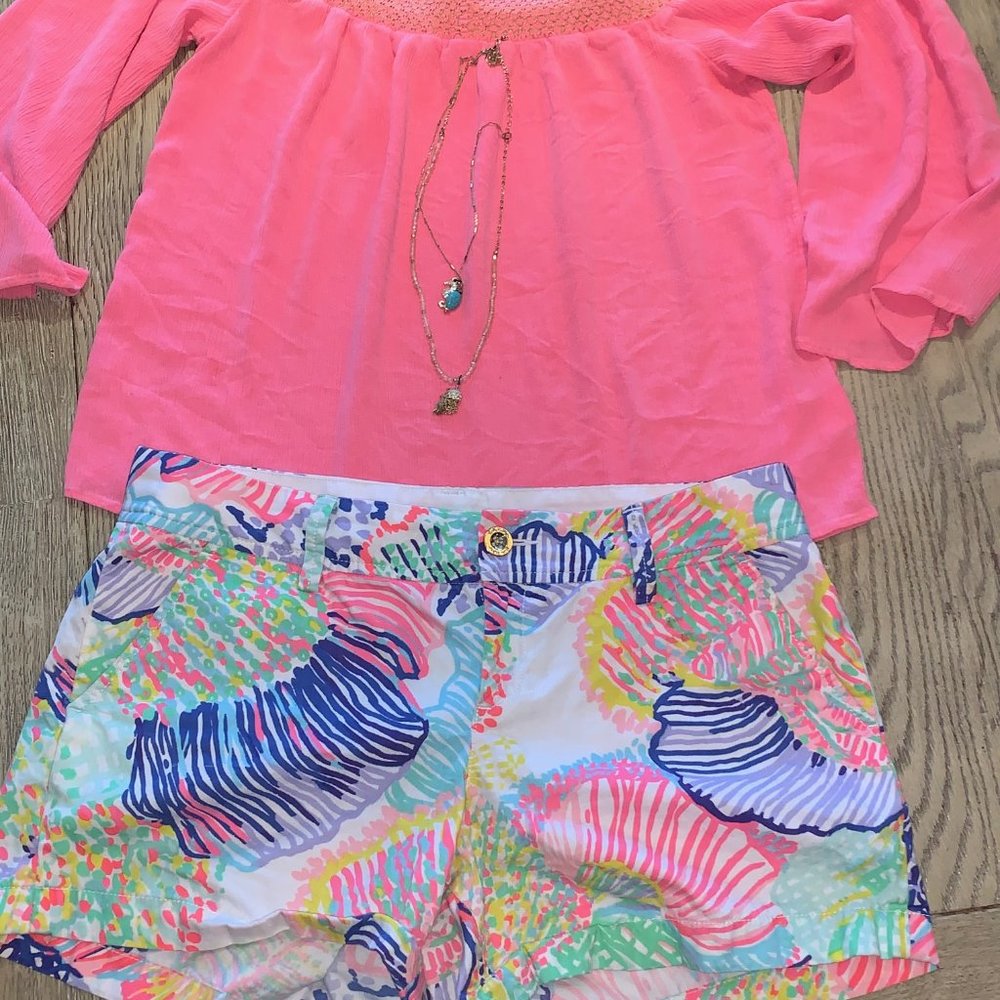Lilly Pulitzer shorts and top with necklace